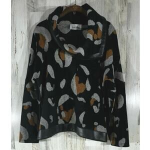 Joseph Ripkoff Leopard Animal Print Sweater Top Size 6 Black Faux‎ Leather Trim